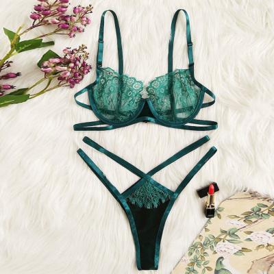 China Lingere Sexy Fashion Sexy Bra Set Women's Lift Up Lace Velvet Underwear Pungent Panties Thin Breathable Bra Set Sexy Jacquard Lingerie Set for sale