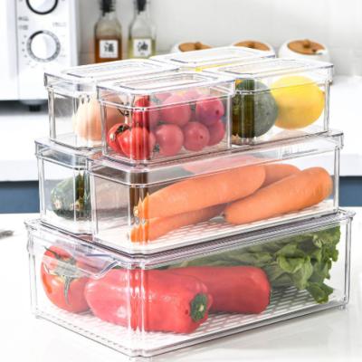 China 6 Sets Kitchen Fridge Bins Cajas De Plastico Fridge Storage Biodegradable Stackable Plastic Organizer Freshness Keeping for sale