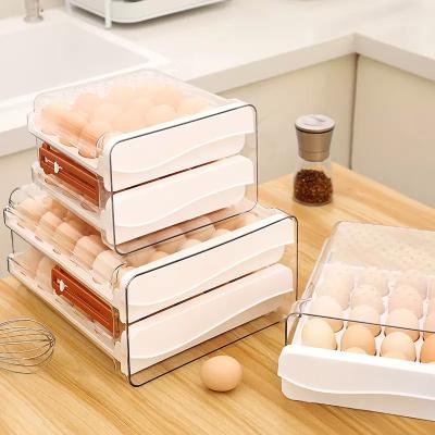 China Cheap Eco Viable Luxury Plastic Clear Double-Layer Fridge Egg Storage Organizer Box Container Pull-Out Bin With Lid for sale