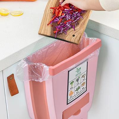 China Small mini single plastic basura box stored recycle trash can household waste bin compress folding trash can for sale