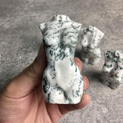 China China Tree Agate Female Body Green Natural Moss Agate Quartz Crystal Body Carving for sale