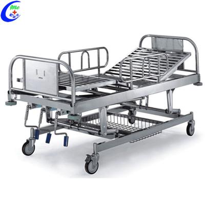 China Cheap commercial stainless steel three cranks manual furniture hospital bed, hospital equipment bed for sale