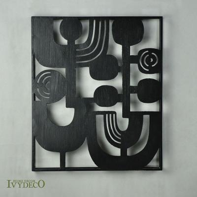 China IVYDECO Unique New Product Eco-friendly Rectangle Black Metal Wall Decor For Home Designer Wrought Iron Laser Cutting 3d Wall Art Wall Decor for sale