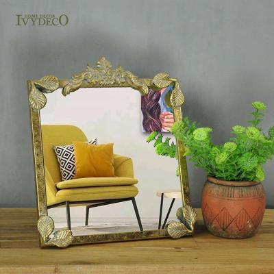 China IVYDECO Eco-Friendly Stand Metal Makeup Mirror Gold Leaf Dressing Table Mirrors Table Rectangle Carving Old Mirrors View Decoration Home for sale