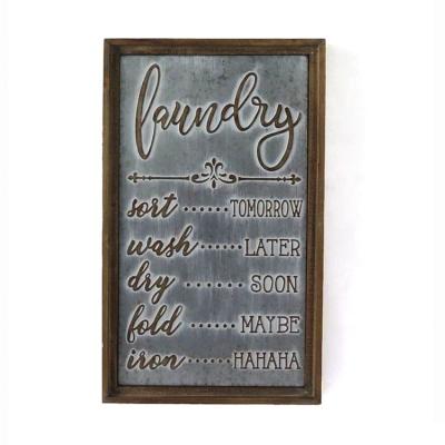 China IVYDECO American Rustic Wood Frame Metal Embossed Letters Wall Laundry Room Sign for sale