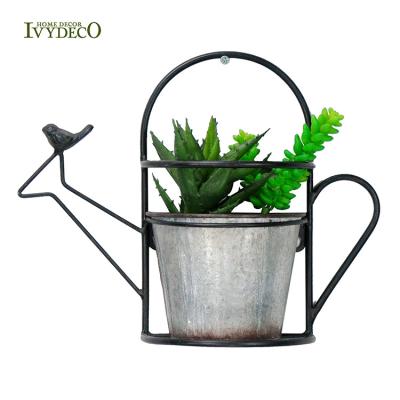 China IVYDECO Eco-friendly Hanging Plants Pot Black Watering Box Shaped Rack Galvanize Metal Plant Flower Pot For Wall Decoration for sale