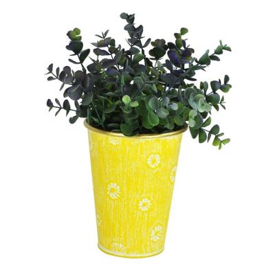 China IVYDECO Metal Garden Decor Eco-Friendly Planters Embossed Painted Iron Planters Metal Flower Stand Metal Bucket for sale