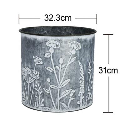 China IVYDECO Eco-Friendly Garden Decoration Vintage Embossed Galvanized Metal Iron Planter Pots Flower Bucket for sale