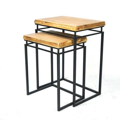 China IVYDECO Modern Indoor Industrial Home Decoration Set Nesting Set Metal Wood Planter Stand 2 Side Table for sale