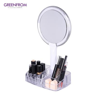 China Desk Lighted Around Standing Led Makeup Mirror Adjustable Led Cosmetic Mirror With Storage Shelf for sale