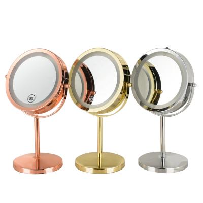 China Lighted Vintage Style 1X/3X/5X/7X/10X Round Shape Double Side Stand Makeup Mirror for sale