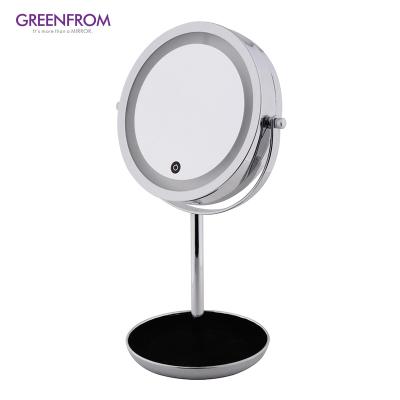 China Lighted Touch Sensor Dimmable Switch Metal Vanity Table Stand Magnifying Mirror Make Up Portable Mirror for sale