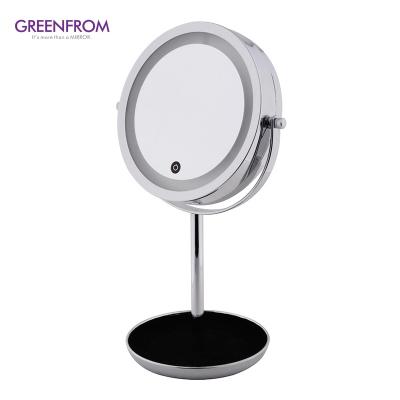 China Hot Selling Small Led Mirror Lighted Rotatable Portable Table Top Makeup Mirror Touch Sensor for sale