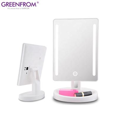 China Touch Screen Lighted Makeup Mirror Led 20 Mirror Three Colors Desktop Black White Pink For Beauty for sale