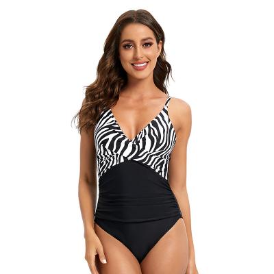 China Dropshipping New Women's Plus Size Swimwear Sexy Backless Triangle Swimsuit European Strapless Striped One Piece Swimsuit for sale