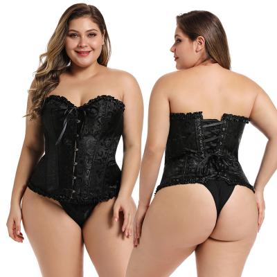 China Factory Wholesale QUICK DRY Hot Sale Women's Corset Top Lace Up Floral Satin Boned Overbust Body Shaper Bustier for sale