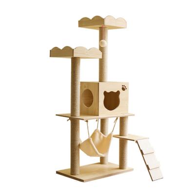 China Wholesale Home Style Sustainable Port Wood Climbing Cat Activity Scratching Tree Tower Cute For Big Cats for sale