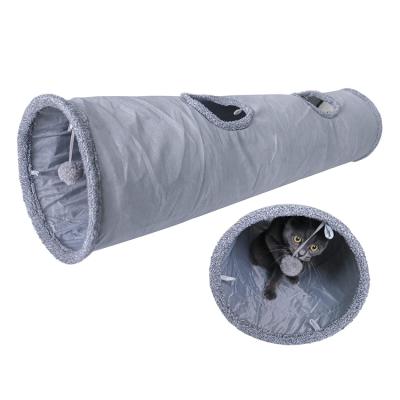 China Gray Suede Pet Cat Tunnel Folding Bed Toy Viable Port for Indoor Cats with Bubble Ball for sale