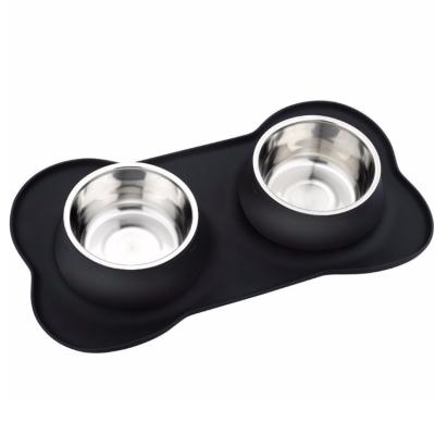 China Durable Stainless Steel Metal Port Pet Cat Dog Water Food Feeder Plastic Dual Drive Bowl for sale