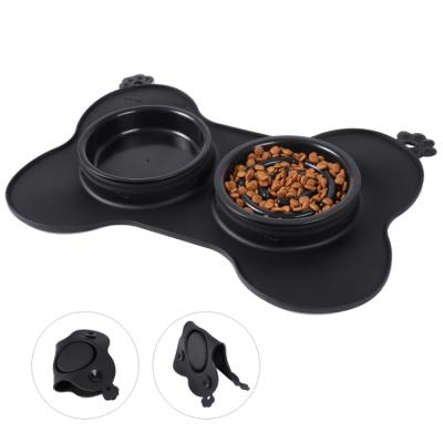 China Wholesale Custom Made Sustainable Port Silicone Slow Feeder Cat Dog Water Food Feeder Double Bowl for sale