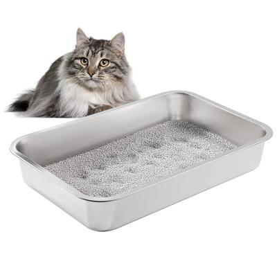 China Sustainable Port Pet Cat Stainless Steel Litter Box Toilet For Cats With Arthritis for sale