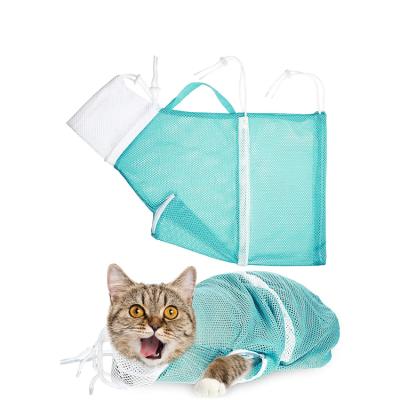 China Anti-Scratch Adjustable Wearing Anti-Bite And Polyester Stocked Cat Bathing Shower Bag for sale