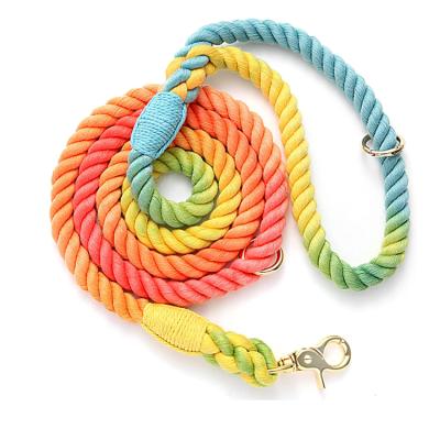 China Wearing DETACHED Hand & Pet Woven Cat Dog Leashes Rainbow Cotton Rope Set for sale