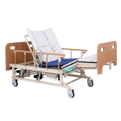 China Hosptial Easy Operation Detachable Multifunctional Electric Hospital Bed For Senior With Toilet Head Panel Wooden Dining Table Basin for sale