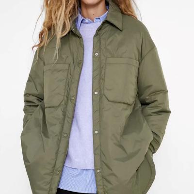 China 2021 QUICK DRY Women's Slim Shirts Jackets Parka Oversized Shirt Coats Outerwear Armygreen Coats Khaki Long Sleeve Coat for sale