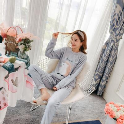 China Breathable Winter Flannel Cartoon Print Pajamas Set For Women Sleepwear Pajamas Sweater Coral Fleece Pijamas Mujer Homewear Lounge Sets for sale