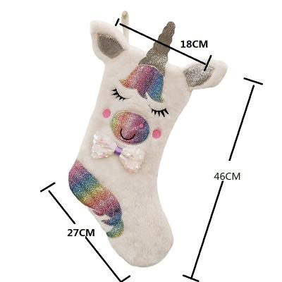 China Polyester Lovely New Year Unicorn Christmas Stocking Bumps Festival Party Supplie For Kids Faux Fur Christmas Tree Decoration Stocking for sale