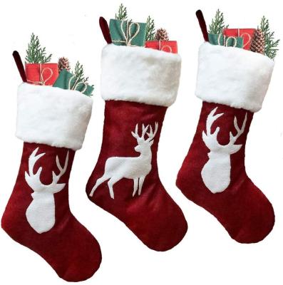 China Polyester Christmas Stockings Jars Gift Candy Bag Christmas Decorations For 2021 New Year Deer Home Pocket Hanging Christmas Tree Ornament for sale