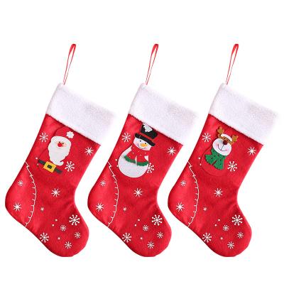 China Santa Claus Sock Gift Kids Candy Bag Polyester Christmas Stocking Cloth Snowman Deer Pouch Hanging Christmas Tree Ornament 2021 New Year for sale