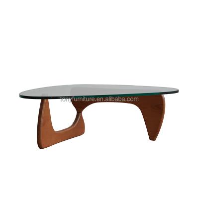 China Modern Design Modern Dining Table With Ash Wood Legs Triangle Tempered Glass Top Coffee Table for sale