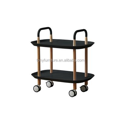 China Modern Modern Mobile Trolley Sofa Wood Coffee Table Storage Rolled Multifunctional Side Table for sale