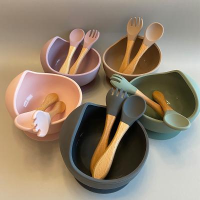 China Hot Selling BPA Free Silicone BPA Free Fiber Baby Feeding Spoon and Bamboo Fork Set for sale