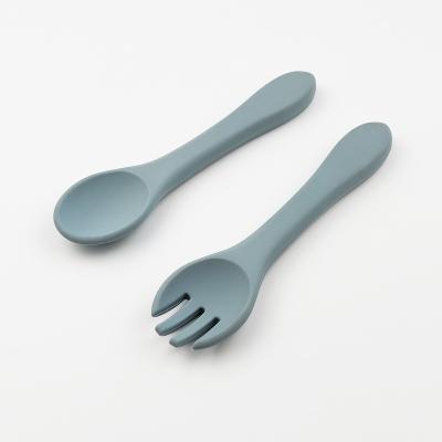 China BPA Free Soft Silicone Baby Self Feeding Spoon Fork Set for sale