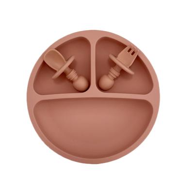 China Sustainable Food Grade Silicone Baby Dish With Silicone Spoon And Forking Eco Friendly for sale