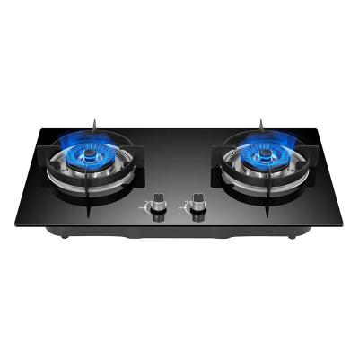 China Hotel Kitchen Appliances Dual Tempered Glass 2 Burner Built In Gas Hob Gas Cooker Gas Stove for sale