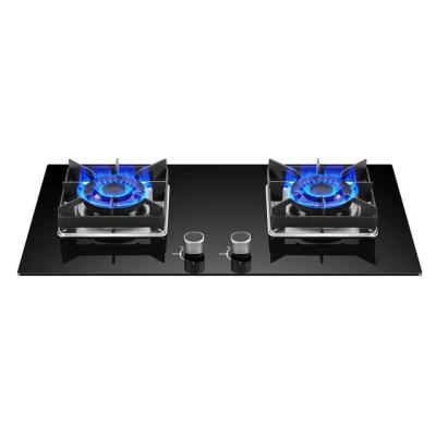 China Hotel Kitchen 2 Burner Tempered Glass Stove Built In Gas Cooktop for sale