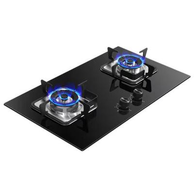 China Hotel built in gas cooktop for kitchen 2 burner gas hob glass stove cooker for sale