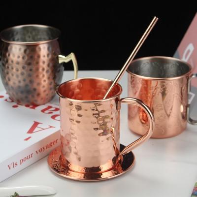 China Amazon Disposable Hot Seller Copper Hammered Mugs Gold Hangrip Moscow Luxury Stainless Steel Copper Mug Mugs Coffee Mug Copper With Straw for sale