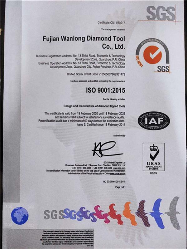 ISO9001 - Fujian Wanlong Diamond Tools Co., Ltd.