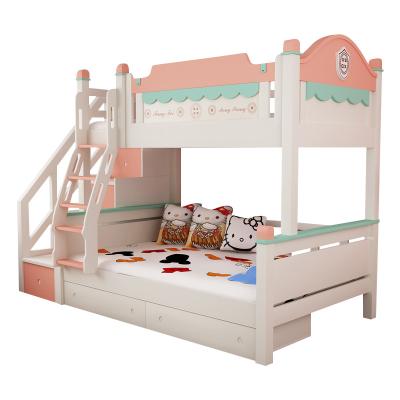 China Space Saving Durable Home Wholesale Kids Furniture Wooden Bedroom Bunk Bed Twin Set With Side Cabinet for sale