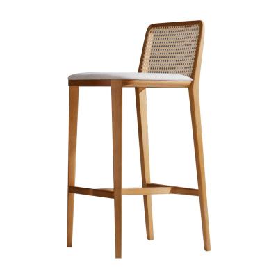 China Nordic Modern Simple Bar Chair High Backrest Furniture Bar Good Quality Solid Wood Bar Stool for sale