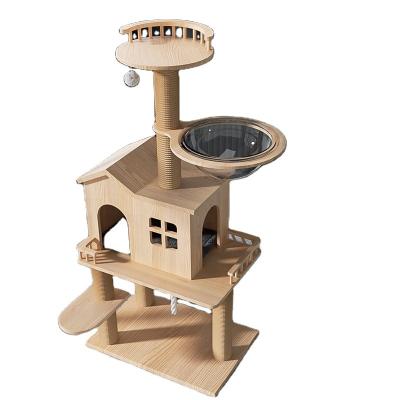 China 2022 Hot Sale Wholesale Sustainable Large Cat Climbing Tree Kittens Activity High Wooden Tower Cat Tree for sale