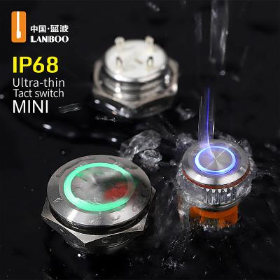 China Stainless Steel Oxide 12 /Aluminum 16 19 22mm Momentary Short Touch Ultrathin Metal Reset Push Button Switch 12V 24V 110V 220V Waterproof LED DIY Light for sale