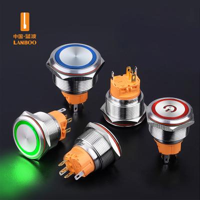 China Titanium Aluminum Oxide Plating Stainless//Stainless Steel 25/28/30mm 6V 12V 24V 220V Ring Led Light Momentary/Latching Push Button Switch DPST Metal Car DIY Boat Industrial Switch for sale