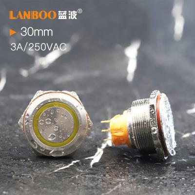 China Copper Plating Stainless // Aluminum Oxide Industry Top Manufacturer LANBOO 30MM LED Voltage 9-24V 220V Metal Standard Push Button Switch for sale