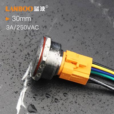 China Manufacturer LANBOO 30MM LED Top Industry Copper Plating Stainless//Aluminum Oxide Color White Metal Red Blue Green Yellow Push Button Switch for sale